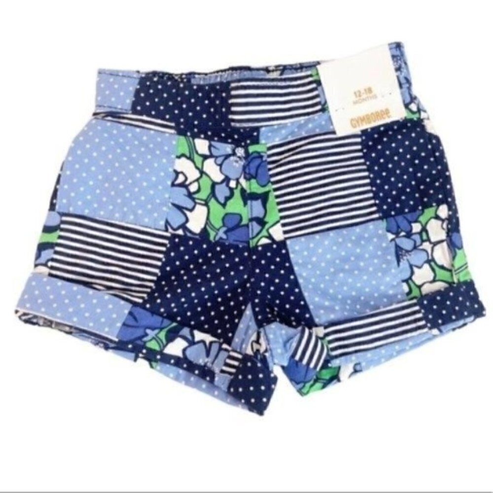 GYMBOREE Spring Prep Patchwork Shorts polka dots stripes floral 12-18 months